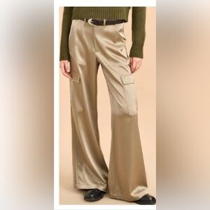 La Ligne Alba Silk Satin Wide-Leg Cargo Style Pants